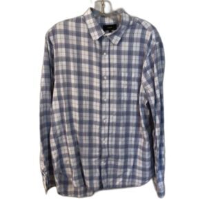 VINCE MEDIUM CLASSIC FIT BLUE PLAID BUTTON UP COTTON LYOCELL SHIRT